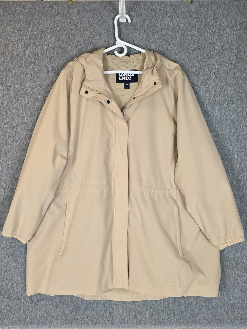 Lands' End Women's Hooded Anorak Rain Jacket Beige Wmn's 3X